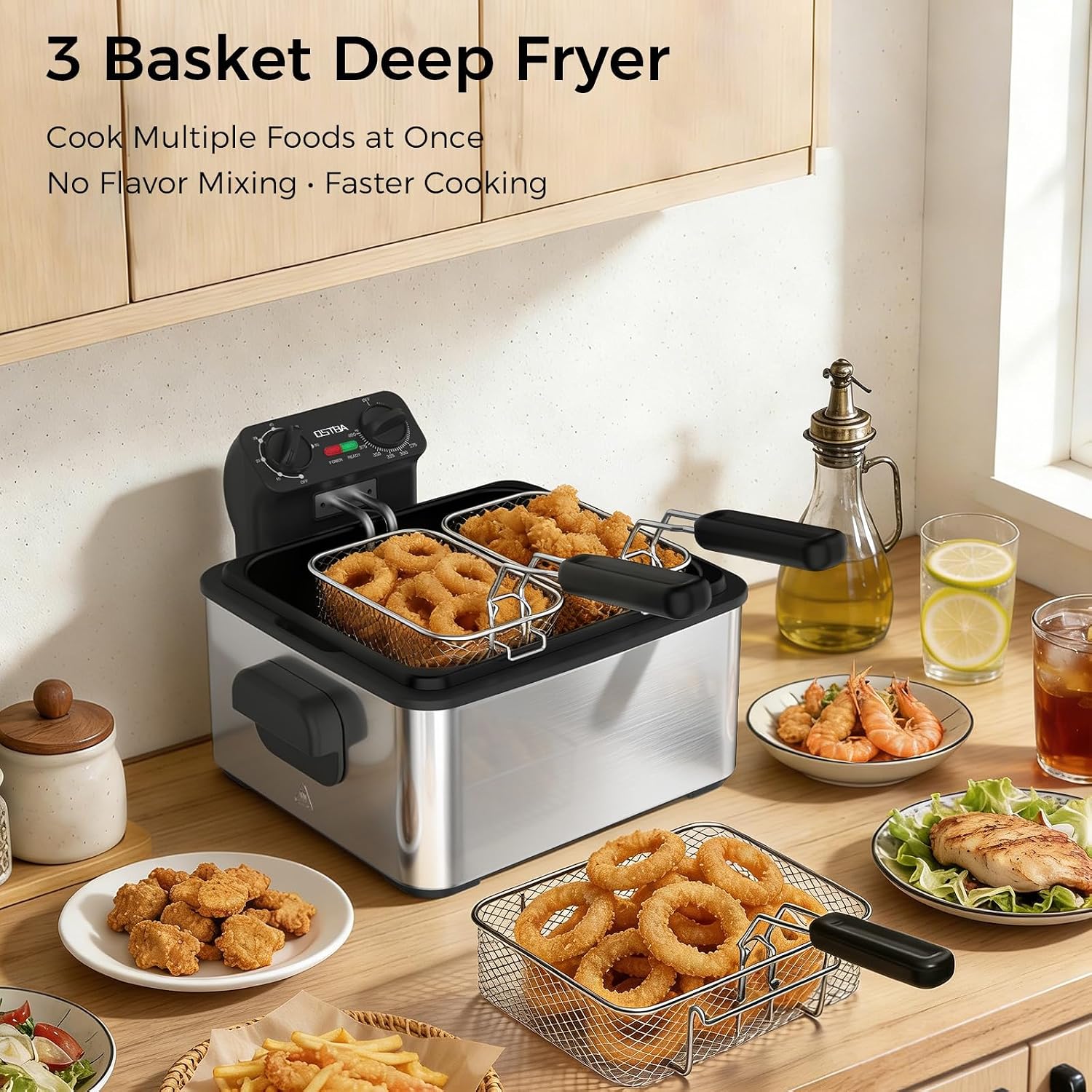 Electric Deep Fryer with 3 Bas - Commercial Kitchen Appliance 评论和价格